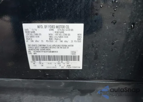 2017 Ford Explorer Limited z USA, uszkodzony, nr VIN 1FM5K7F83HGB48003